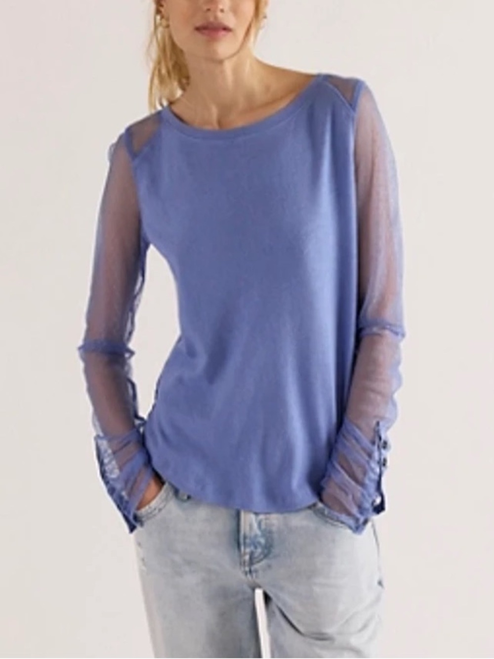 NWT Free People We The Free Backstage Long Sleeve Tee in Blue Rivera Size M